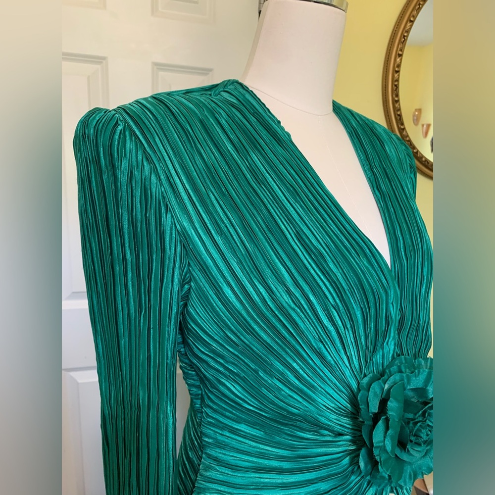 VTG GLAM George F. Couture Emerald Green 2PC Evening Suit Set Floral Detail - Picture 5 of 13
